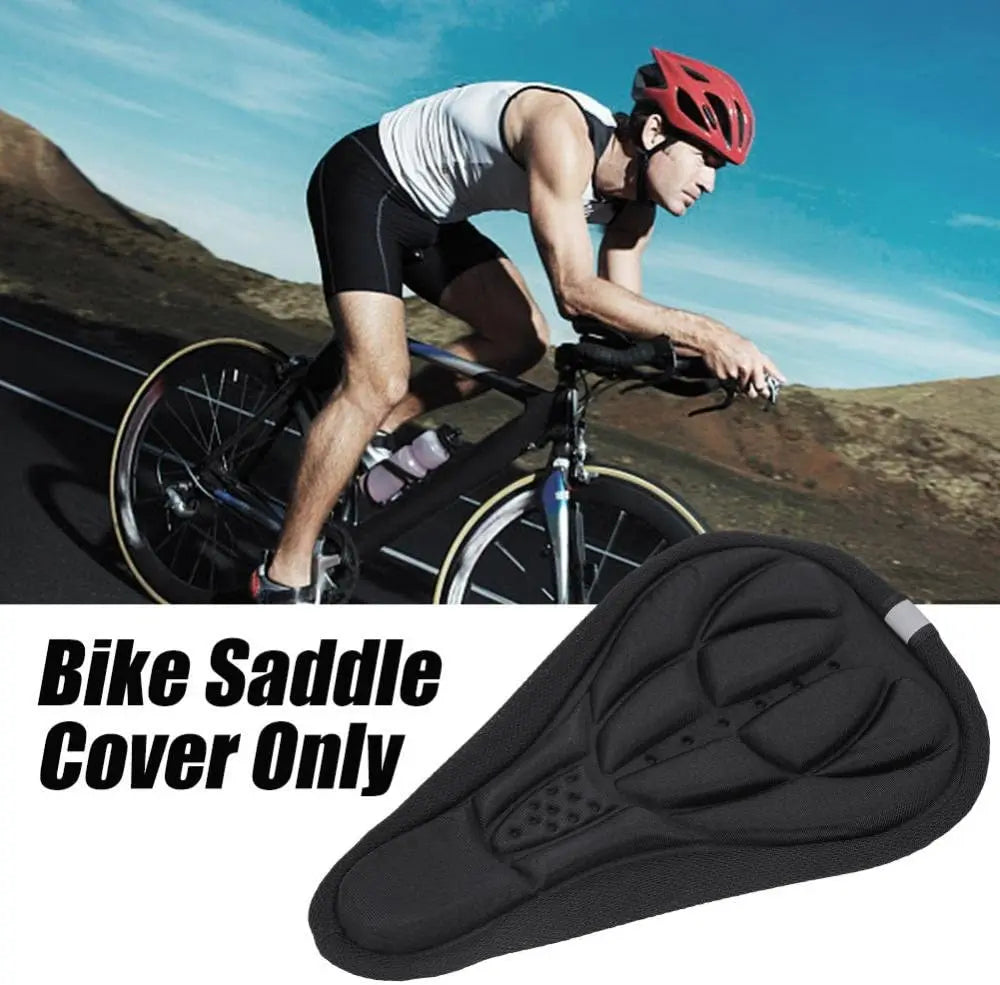 Padded bike seat cover in use on a cyclist, highlighting comfort for mountain and road biking with soft foam saddle cushion.