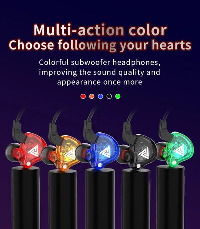 Colorful subwoofer earphones showcasing vibrant designs, enhancing sound quality and style for audio enthusiasts.