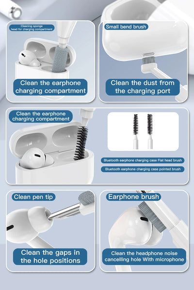 22-in-1 Multi-Function Cleaning Kit instructions for cleaning iPhone, AirPods, iPad, and digital devices.