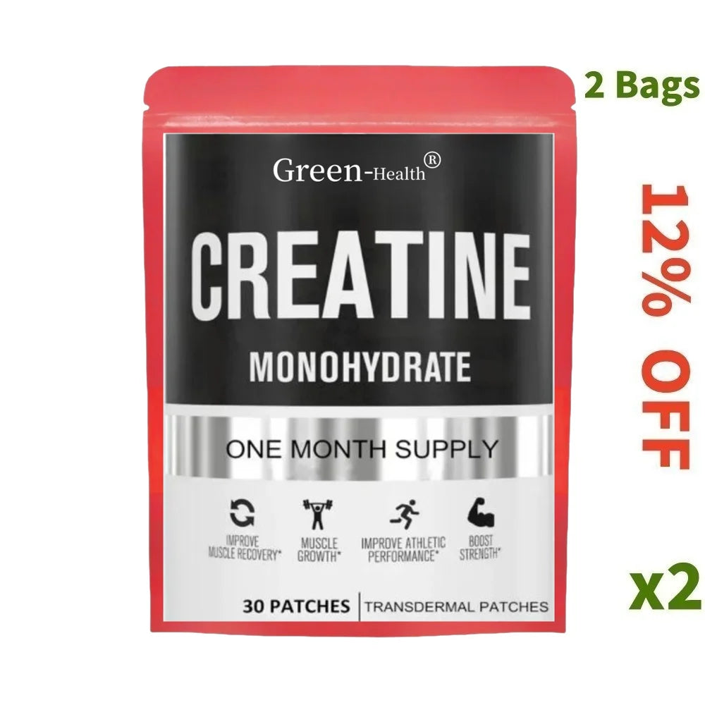 Creatine Monohydrate transdermal patches, 30 patches for muscle growth, strength, and energy, 12% off, 2 bags.