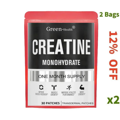 Creatine Monohydrate transdermal patches, 30 patches for muscle growth, strength, and energy, 12% off, 2 bags.