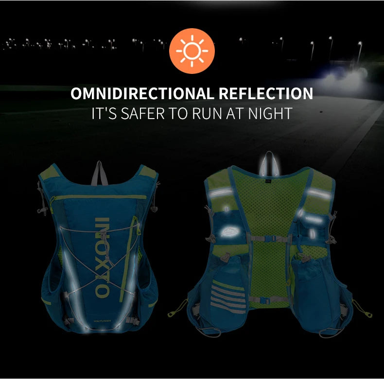 Hydration vest backpack with omnidirectional reflection for safer night running, cycling, and hiking by OUTDOOR INOX.
