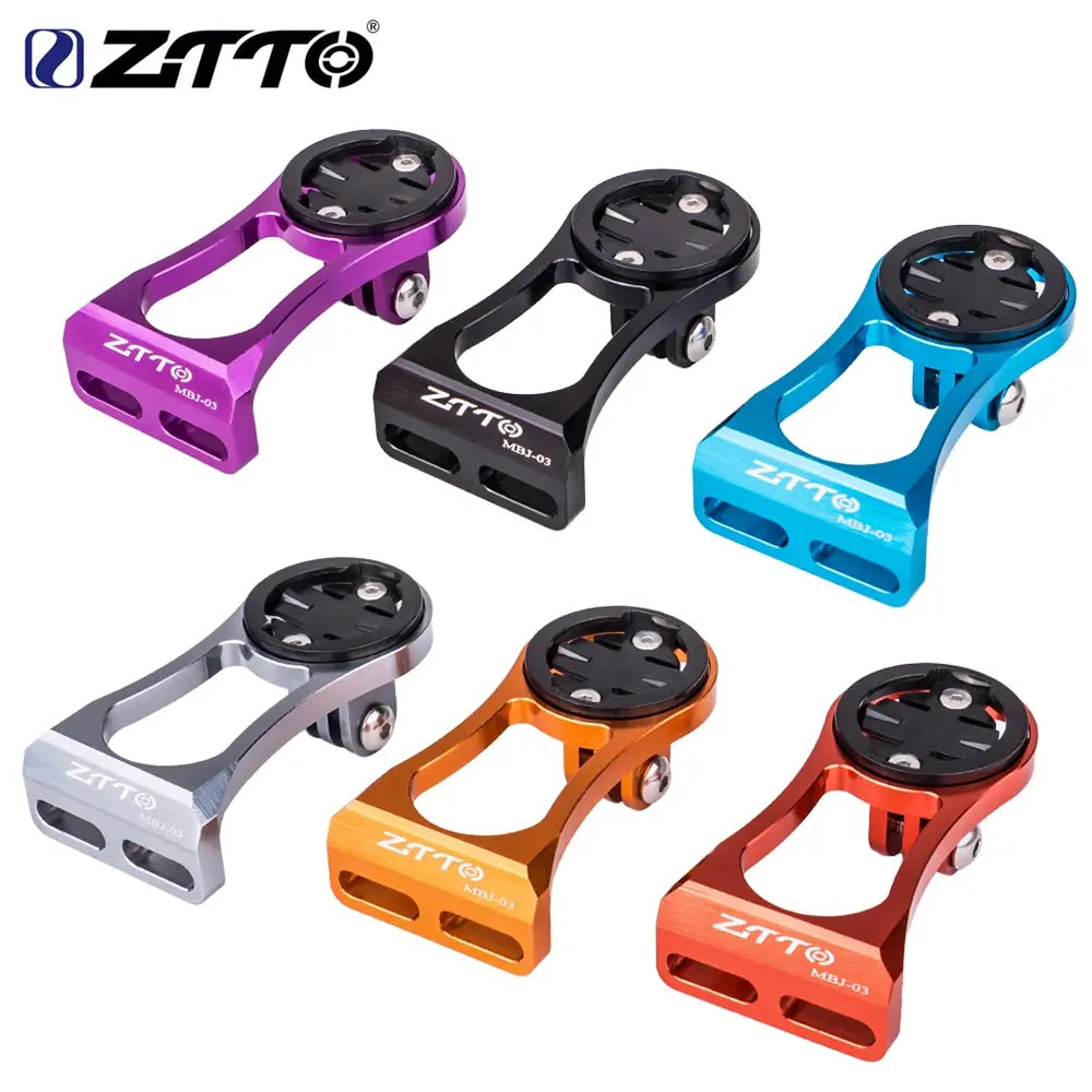 ZTTO bicycle stem computer mount for Garmin, Bryton, GoPro in various colors, lightweight aluminum for road and MTB bikes.