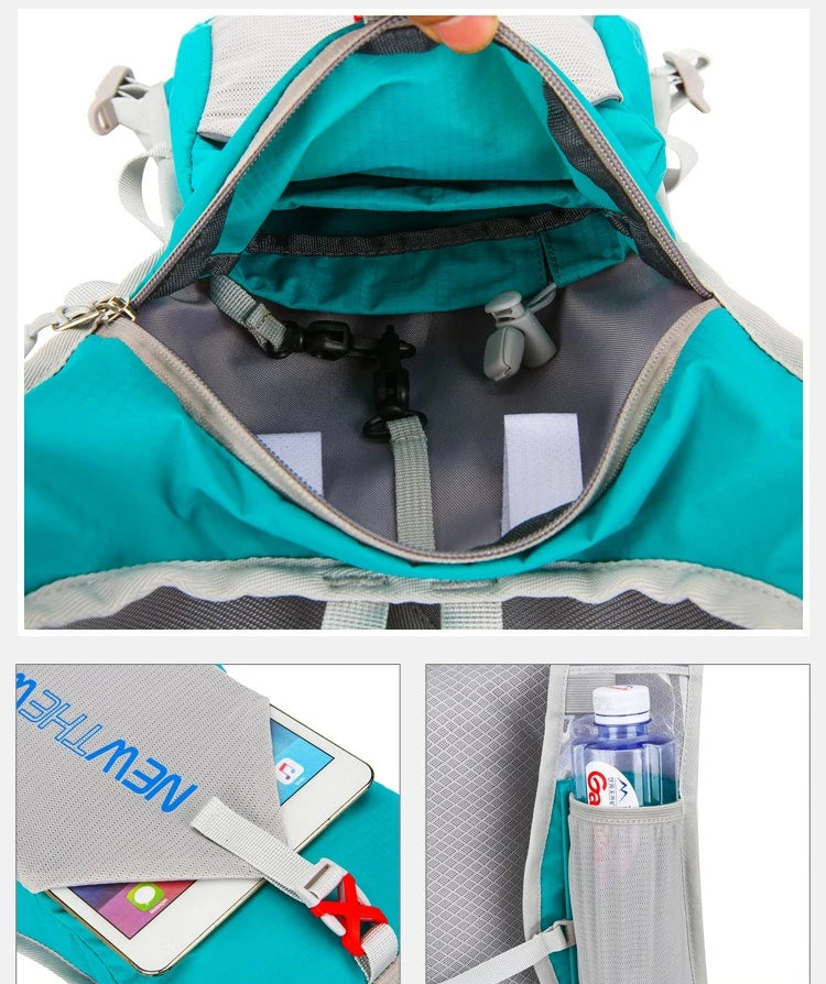 Interior view of ultralight waterproof hydration backpack featuring spacious compartments and pockets for essentials.