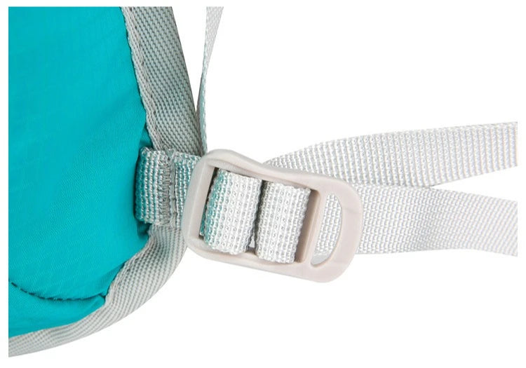 Close-up of the adjustable strap and buckle on the ultralight waterproof hydration backpack for outdoor activities.