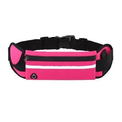 Waterproof unisex running waist pack in pink with phone holder, ideal for sports and outdoor activities.