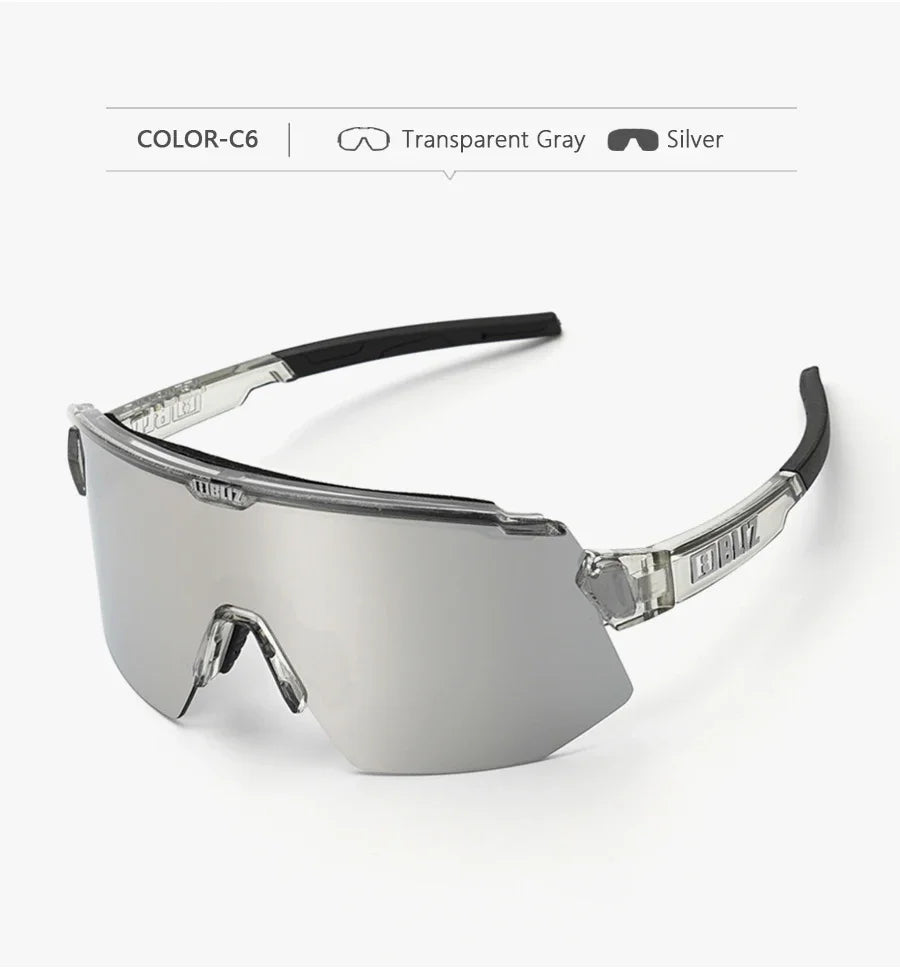 BLIZ Breeze Polarized cycling glasses in transparent gray, UV protection eyewear for MTB and road biking.