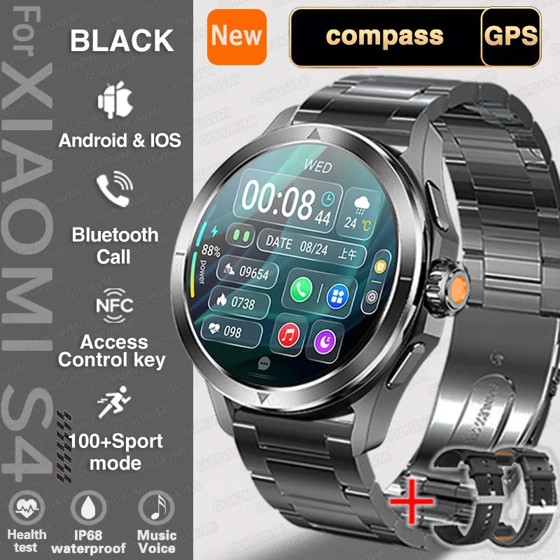 Xiaomi S4 Ultra Smartwatch with AMOLED screen, Bluetooth, GPS, IP68 waterproof, and 100+ sports modes for men.