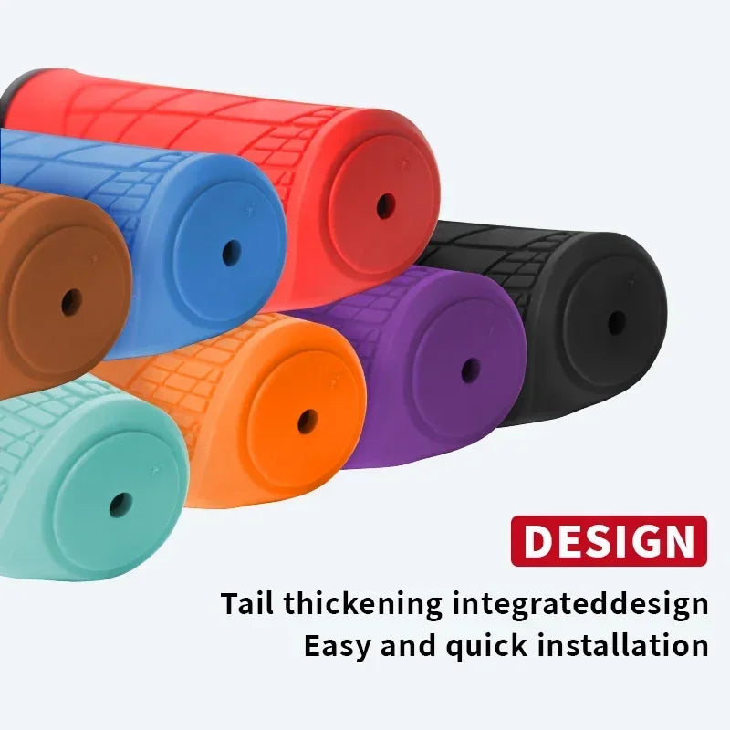 BUCKLOS ergonomic bike grips in various colors, showcasing tail thickening design for easy installation.