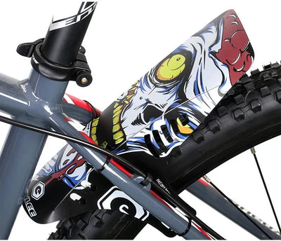 Reflective MTB bike mudguard fender featuring a bold zombie graphic design on a mountain bike.
