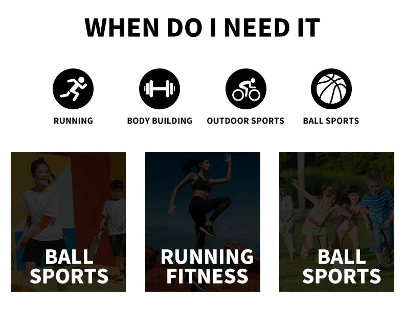Graphic showing activities for sports: running, bodybuilding, outdoor sports, and ball sports.