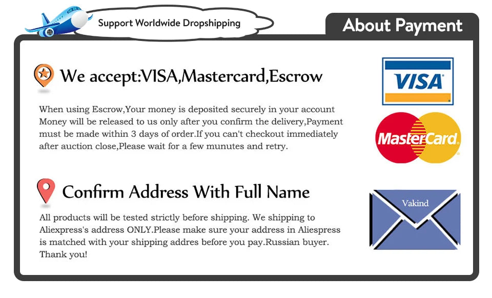 Payment options including Visa and MasterCard for secure transactions in dropshipping.
