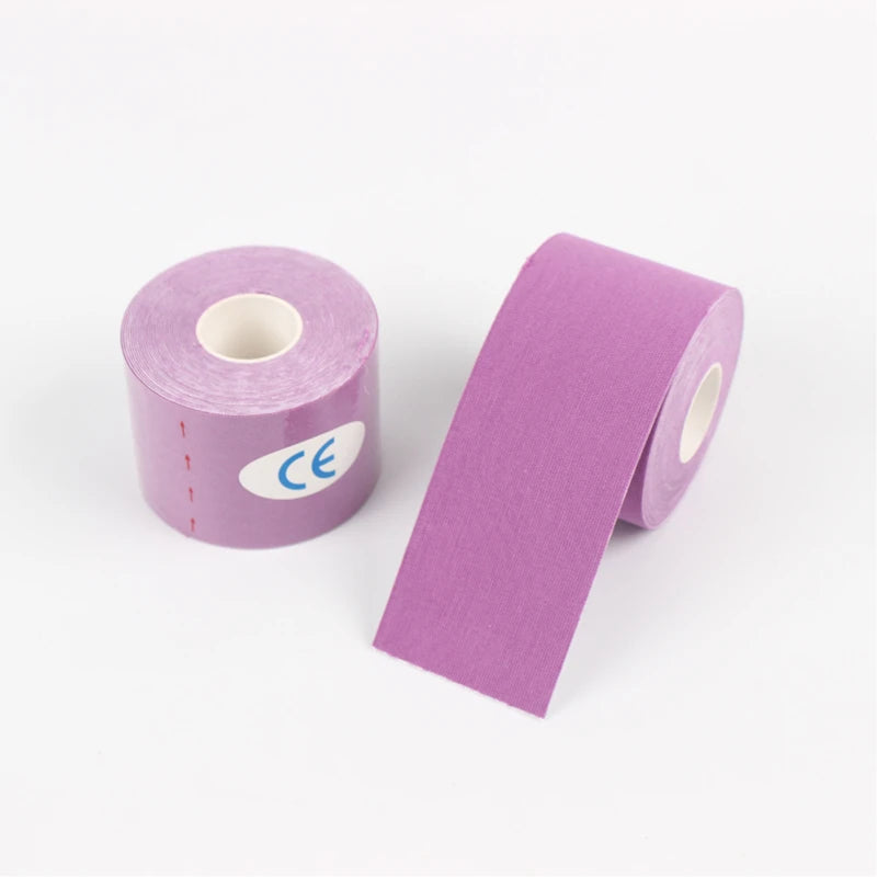 Purple kinesiology tape roll for muscle support and knee pain relief, ideal for athletic recovery and fitness bandages.