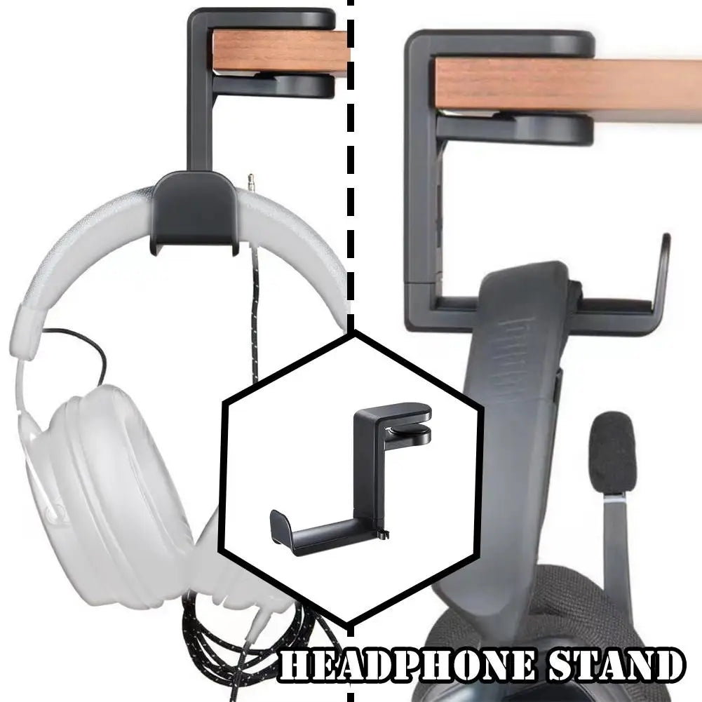 PC gaming headphone stand with adjustable clamp for secure headset storage and easy access.