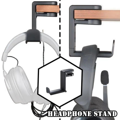 PC gaming headphone stand with adjustable clamp for secure headset storage and easy access.