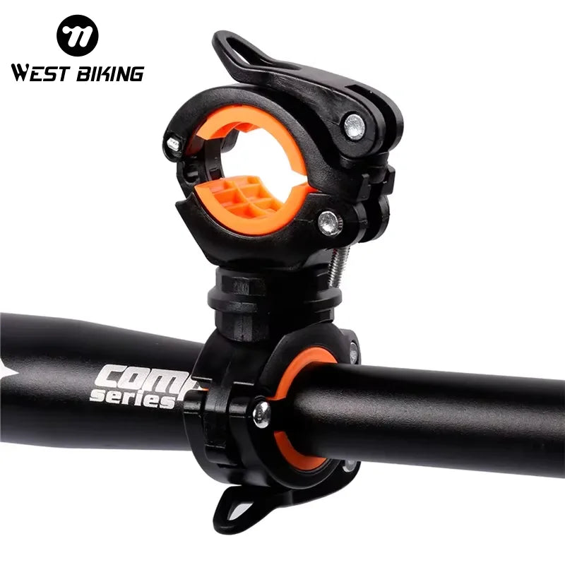 WEST BIKING 360° rotatable bike light bracket holder for cycling, showcasing durable plastic mount for handlebars.