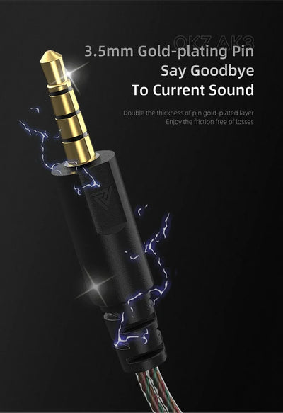 3.5mm gold-plated audio pin for QKZ AK3 earphones, ensuring high-quality sound and noise cancellation.