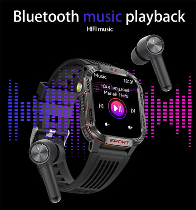 Bluetooth smartwatch with music playback, featuring wireless earbuds and HIFI sound quality.