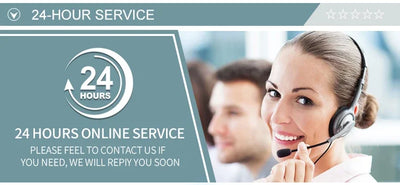 24-hour online customer service with a smiling representative wearing a headset, ready to assist clients.