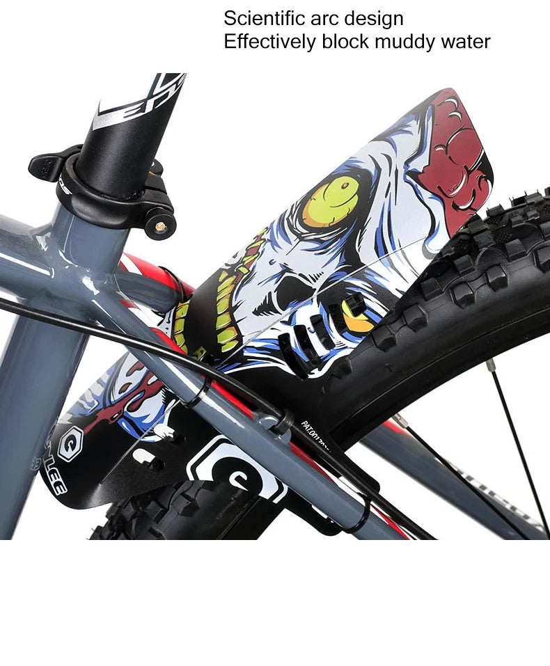 Reflective MTB bike mudguard showcasing scientific arc design, effectively blocking muddy water on mountain bikes.