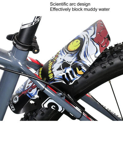 Reflective MTB bike mudguard showcasing scientific arc design, effectively blocking muddy water on mountain bikes.