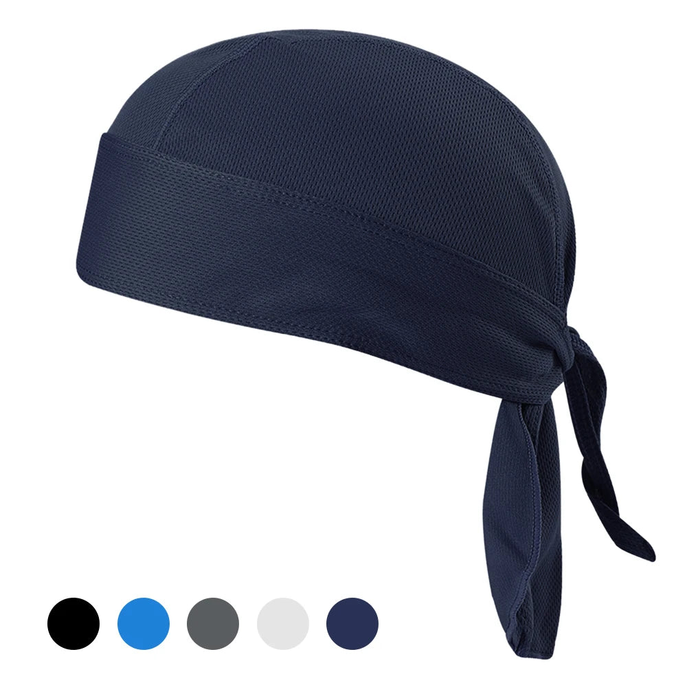 Quick-dry cycling headband in navy blue, sweat-wicking, sun-protective, perfect for outdoor sports.