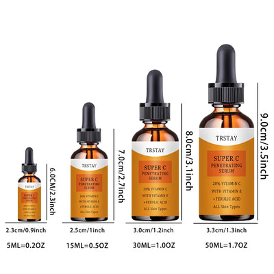 TRSTAY Super C Penetrating Essence with Vitamin C and E in multiple sizes for all skin types.
