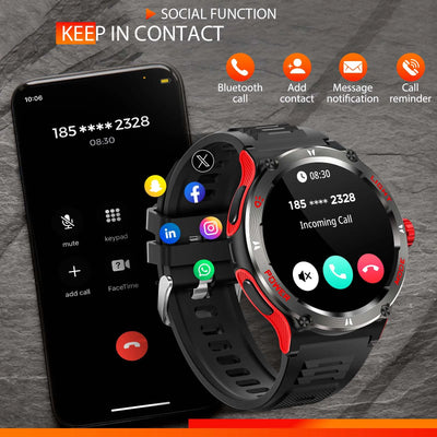 LaNikar Smart Watch displaying incoming call and social function notifications from a smartphone.