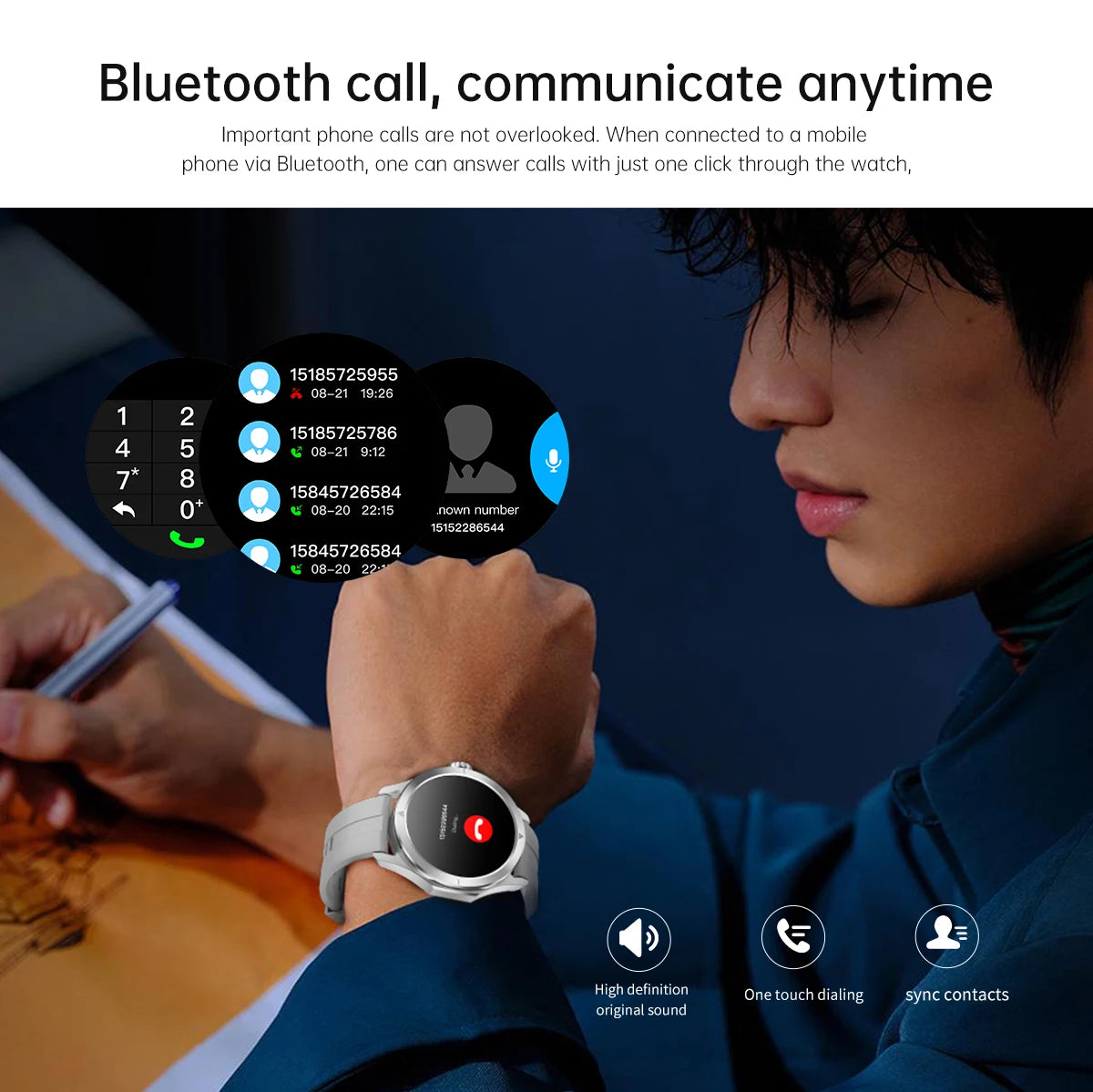 Xiaomi S4 Ultra Smartwatch displaying Bluetooth call feature with user interacting, perfect for fitness and connectivity.