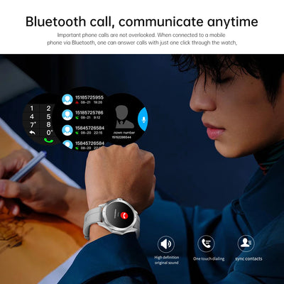 Xiaomi S4 Ultra Smartwatch displaying Bluetooth call feature with user interacting, perfect for fitness and connectivity.
