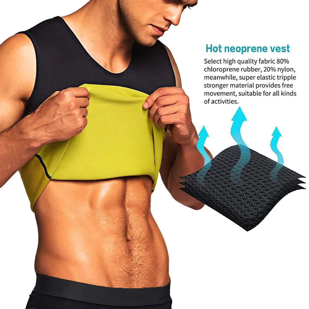Men's slimming body shaper vest made of high-quality neoprene, enhancing fat burning and providing flexibility during workouts.