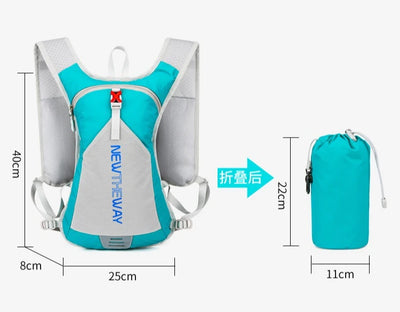 Ultralight waterproof hydration backpack for outdoor running and cycling, featuring adjustable straps and compact foldable design.