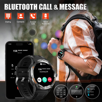 LaNikar Smart Watch displaying Bluetooth call features and message notifications with smartphone connectivity.