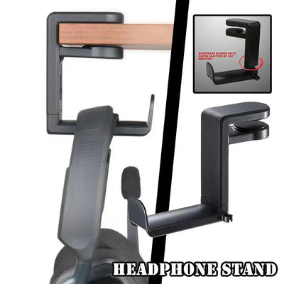 PC gaming headphone stand with adjustable 360° rotating arm clamp for desk mount, perfect for organizing headsets.