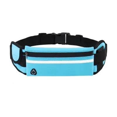 Waterproof unisex running waist pack in blue, ideal sports belt and phone holder for active lifestyles.
