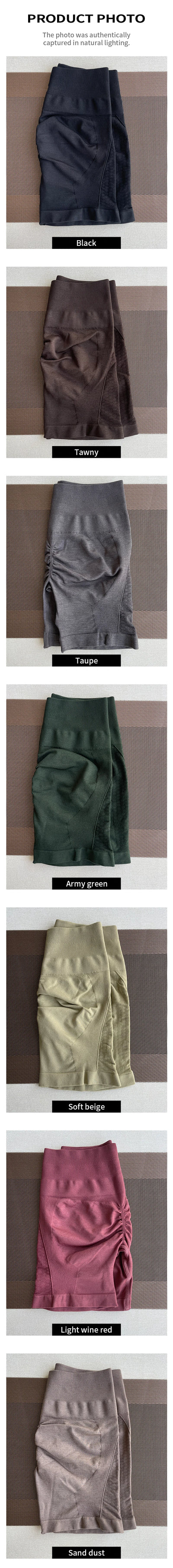 Amplify Contour Women's Workout Shorts in various colors, designed for yoga and fitness, featuring seamless knit technology.