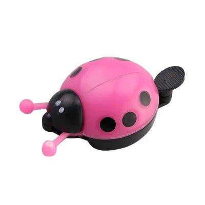 Cute pink cartoon ladybug bike bell, perfect mini bicycle horn for kids and girls, made from durable plastic and aluminum.