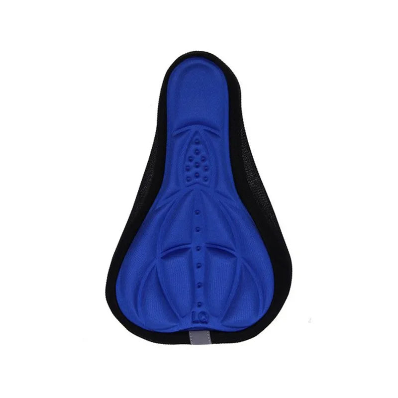 Blue padded bike seat cover, soft foam saddle cushion for mountain and road cycling, unisex design.