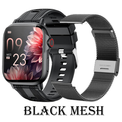 2025 Smart Watch for Men & Women with Waterproof feature and Black Mesh strap.