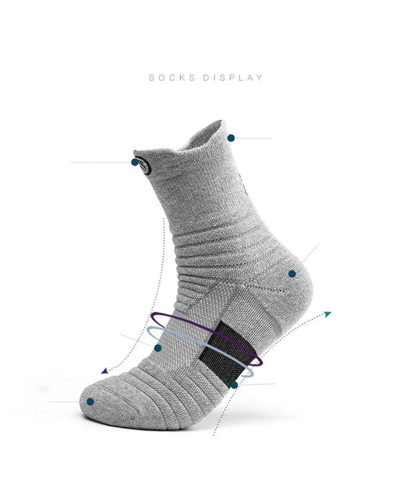 Elastic compression sports socks displayed, showcasing breathable material and designed for comfort during sports activities.