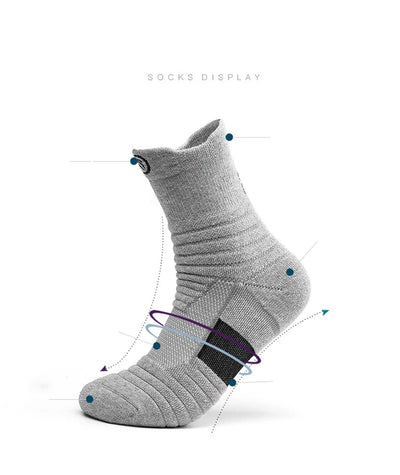 Elastic compression sports socks displayed, showcasing breathable material and designed for comfort during sports activities.