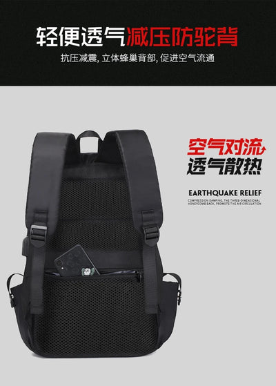 Black ergonomic backpack with breathable mesh back, designed for comfort and ventilation. Perfect for school or outdoor activities.