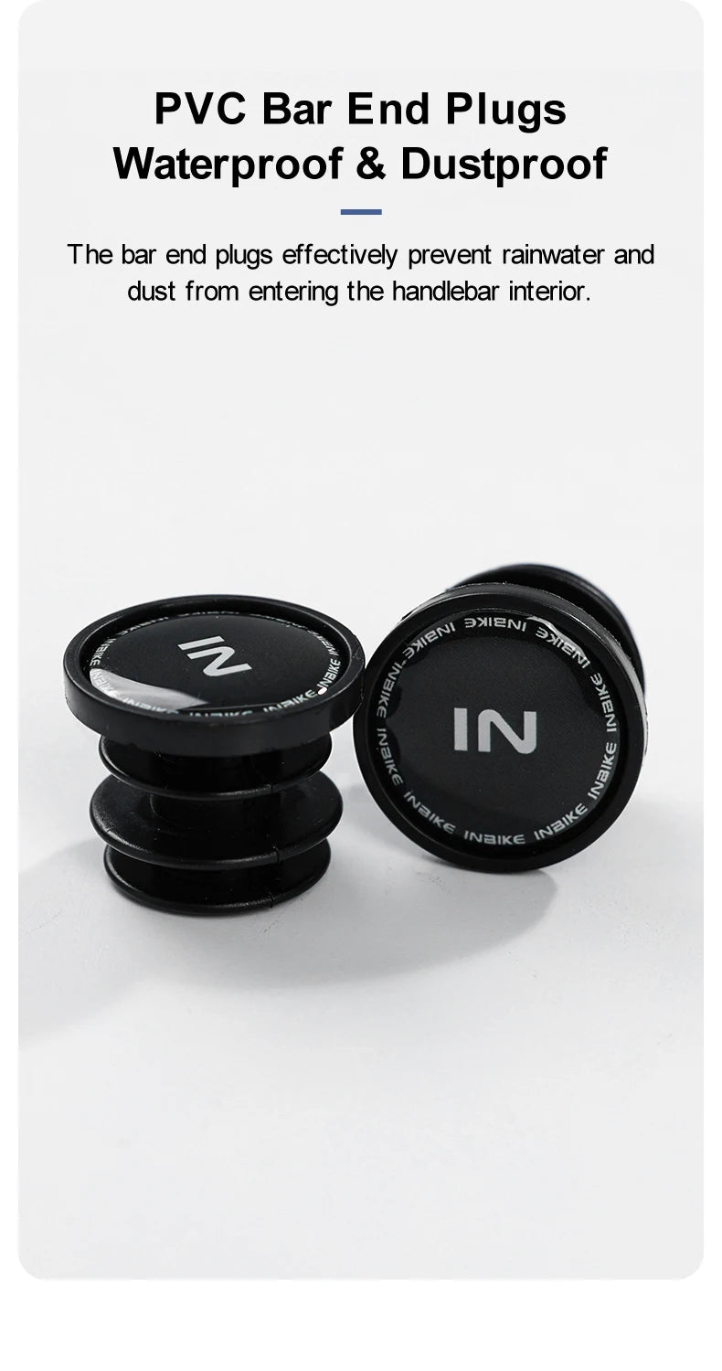 PVC bar end plugs by IN, designed to be waterproof and dustproof for bicycle handlebar protection.