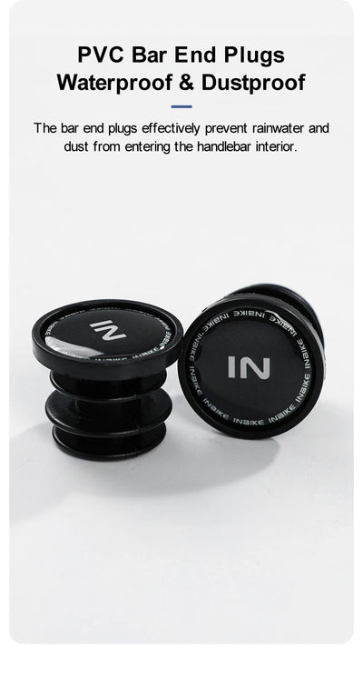 PVC bar end plugs by IN, designed to be waterproof and dustproof for bicycle handlebar protection.