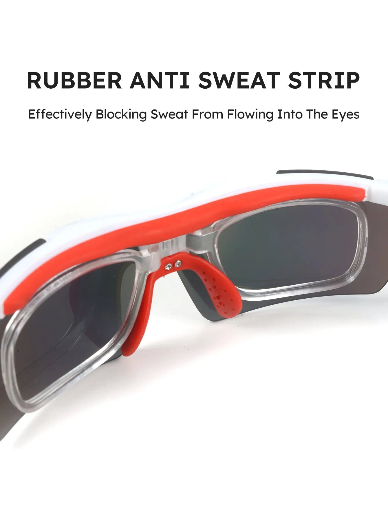 Men's cycling sunglasses featuring rubber anti-sweat strip to block sweat and enhance comfort during rides.