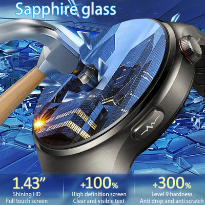 Health smartwatch showcasing sapphire glass screen, highlighting durability and high-definition clarity.