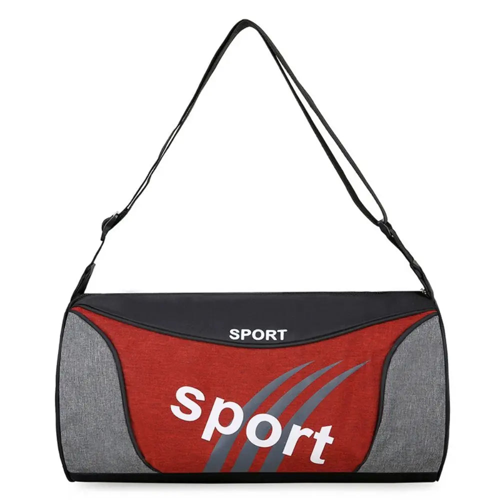 Men's gym bag in wine red and black, ideal for sports, fitness, travel, and weekend workouts.