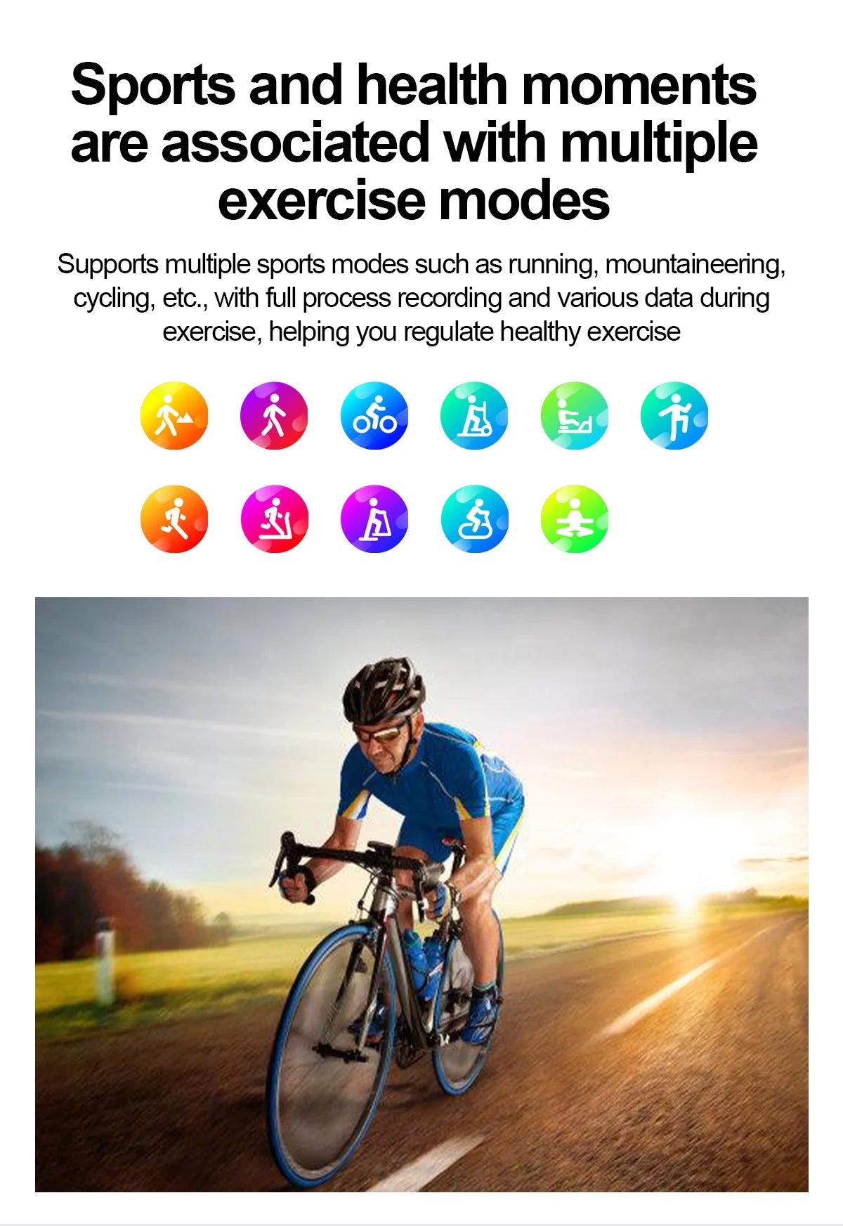 Cyclist using smartwatch to track various exercise modes like running and cycling for healthy lifestyle.