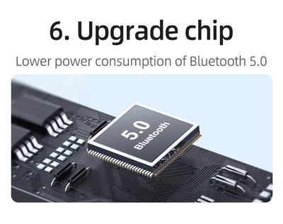Close-up of Bluetooth 5.0 upgrade chip showcasing lower power consumption technology.