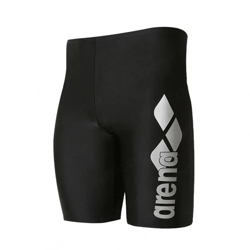 Men's black swim jammer with arena logo, designed for professional swimming and quick drying.